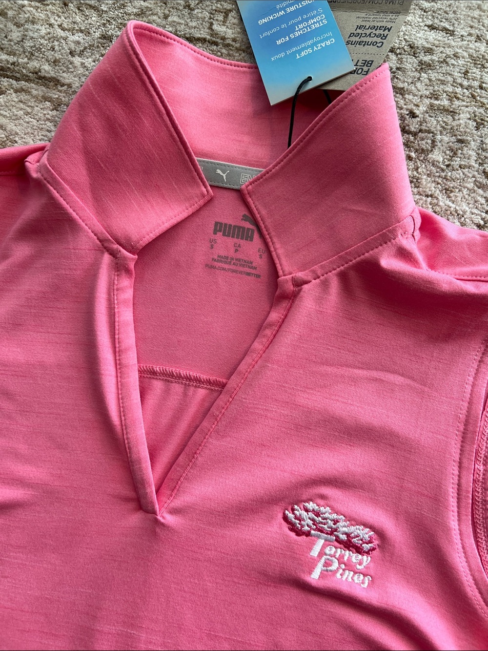 Puma Pink Sleeveless Polo with Torrey Pines Embroidery